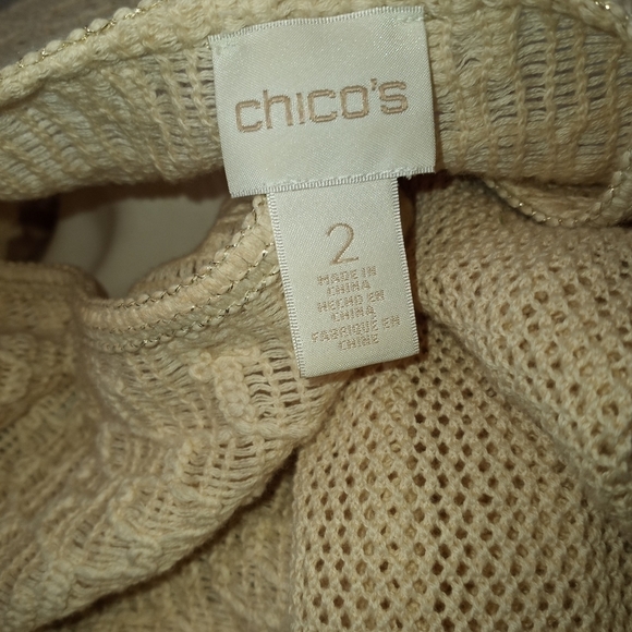CHICO'S Sz 2(L) Beige Crocheted Top - Picture 8 of 8